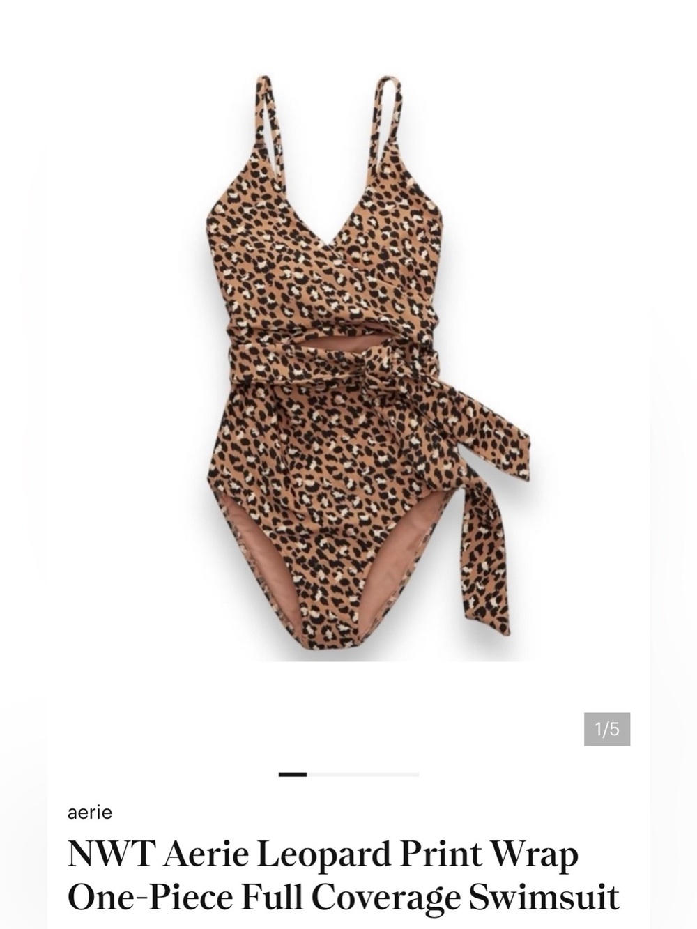 NWT Aerie Leopard Print Wrap One-Piece Full Coverage Swimsuit Sz Lg